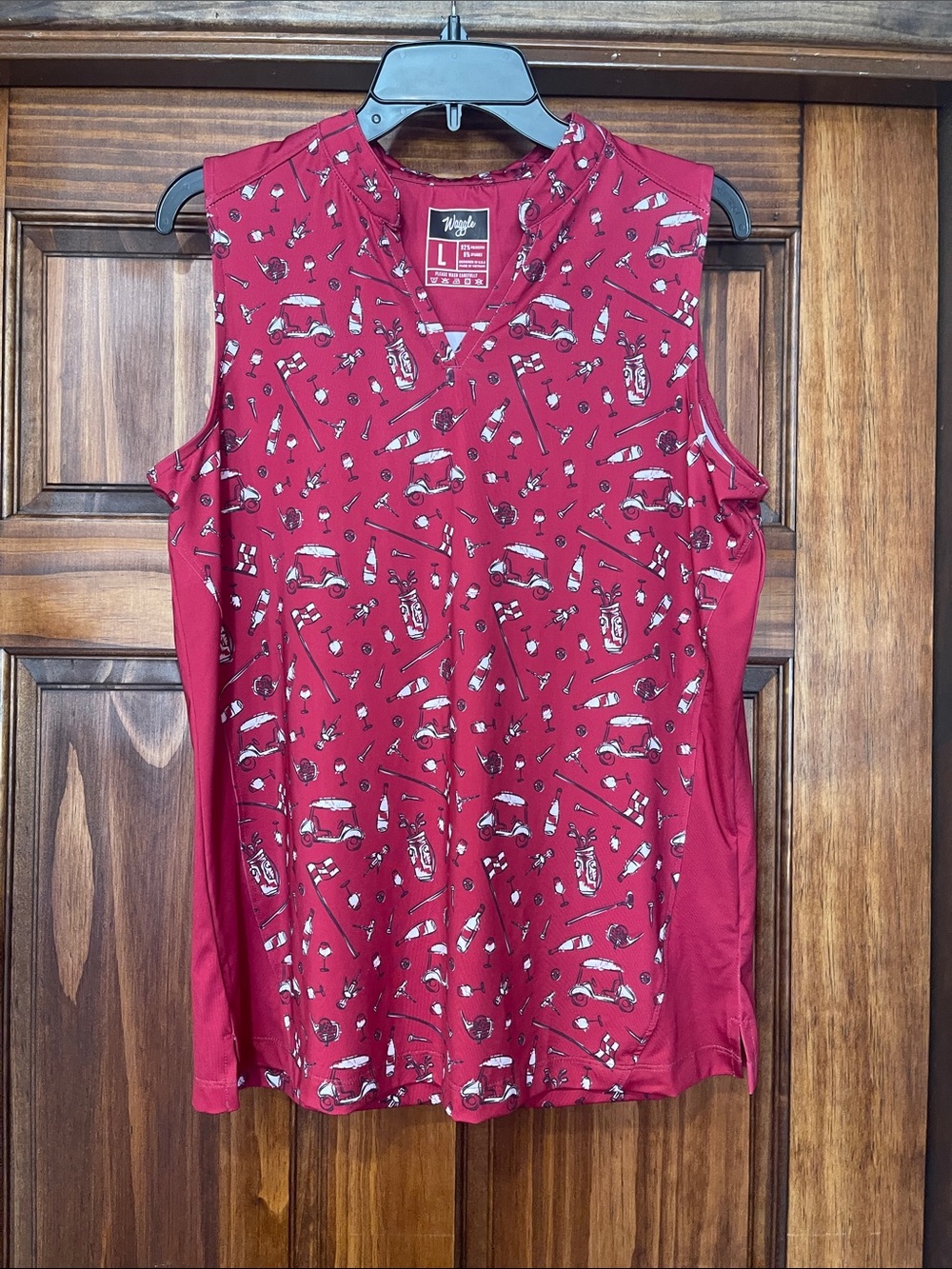 Waggle Wine Red Sleeveless V-Neck Golf Print Tank